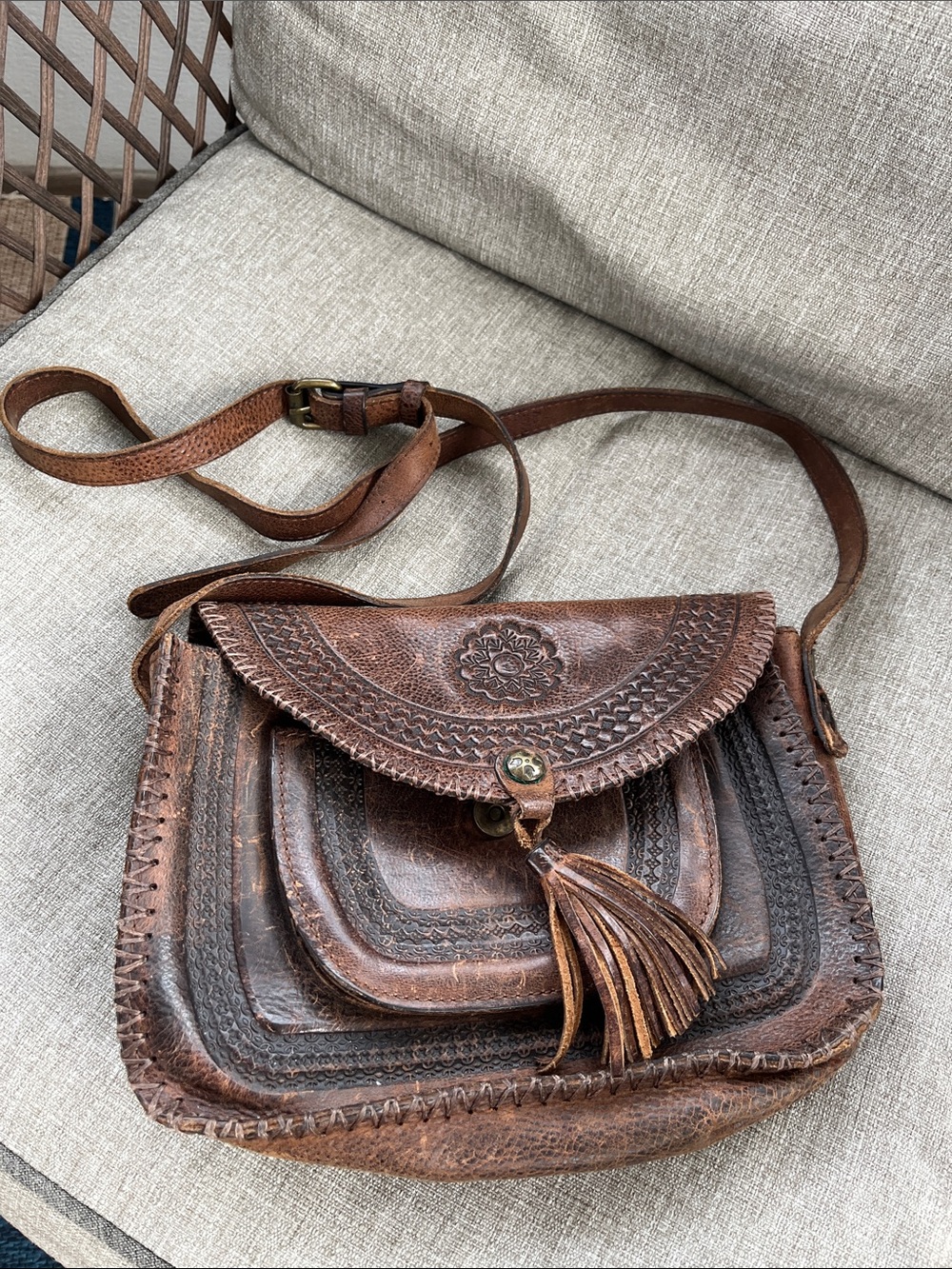 Patricia Nash Brown Leather Tassel Crossbody
